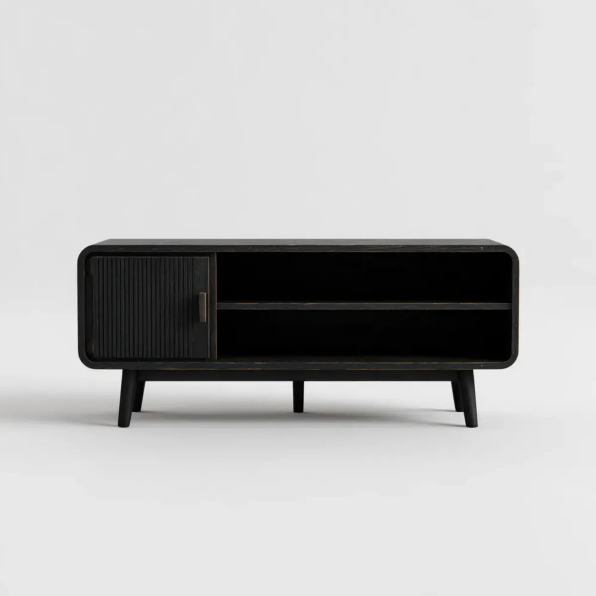 Mobile TV nero 140 x 40 x 60 cm in MDF rettangolare con anta scorrevole e 2 ripiani