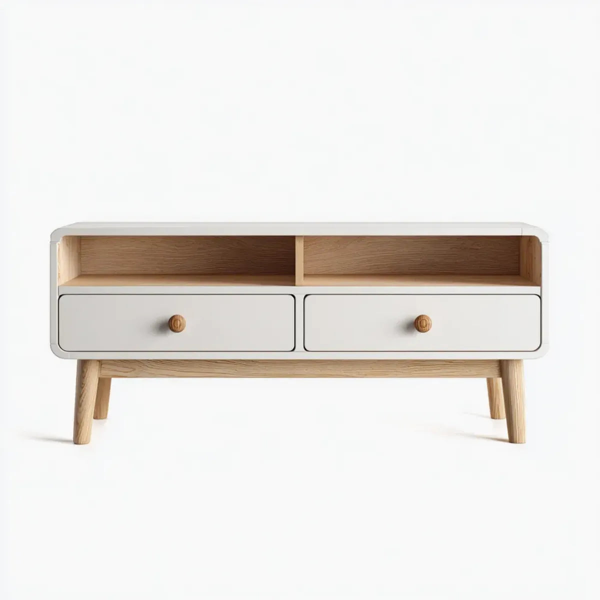 Mobile TV con 2 cassetti bianco e rovere 120 x 40 x 70 cm in MDF e rovere massello rettangolare