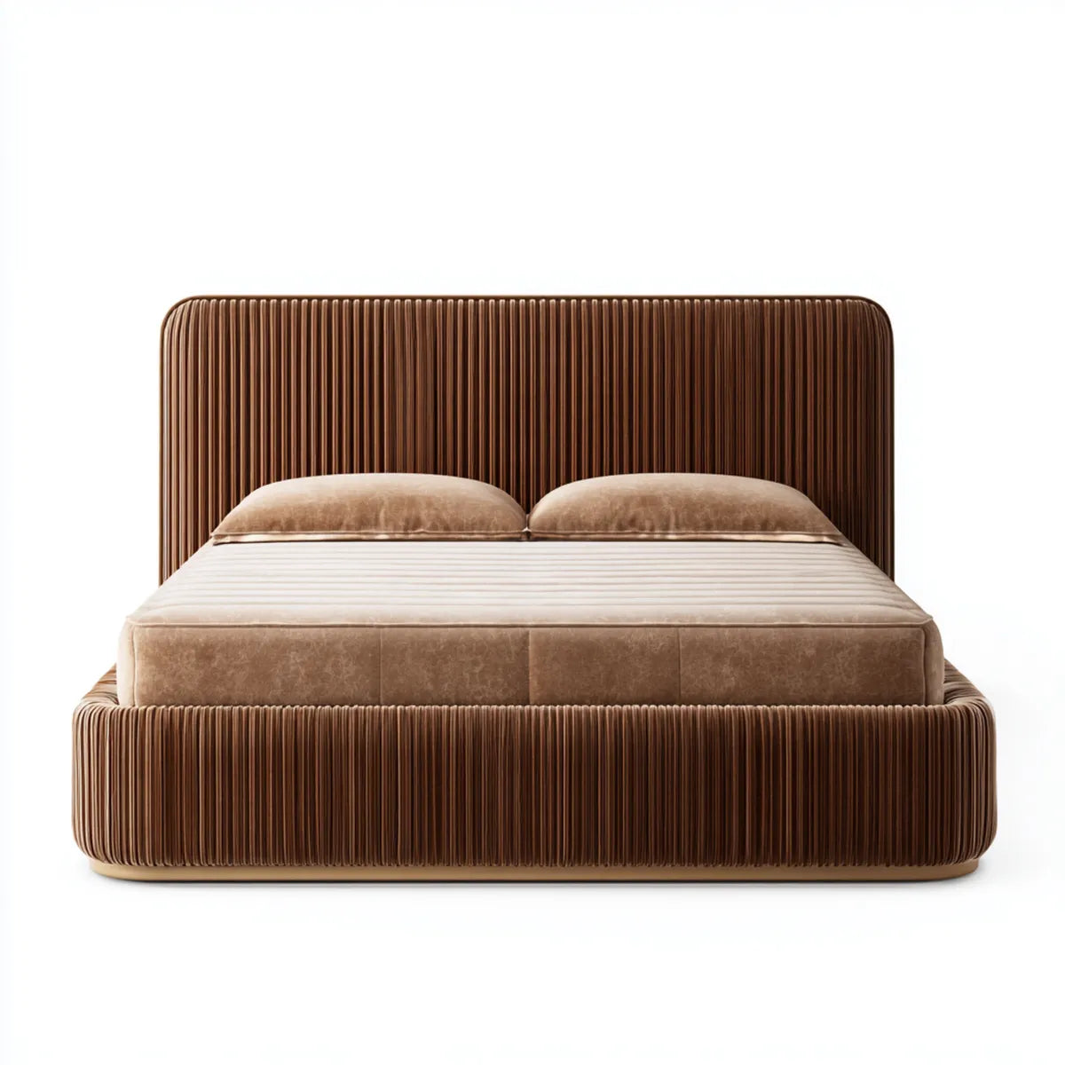 Letto matrimoniale imbottito marrone 180 x 200 cm in velluto di poliestere con testiera arrotondata
