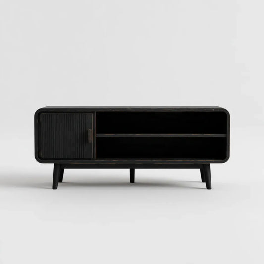 Mobile TV nero 140 x 40 x 60 cm in MDF rettangolare con anta scorrevole e 2 ripiani