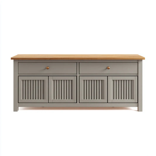 Credenza soggiorno 4 ante 2 cassetti grigio con piano in bambù 160x40x75 cm rettangolare in MDF