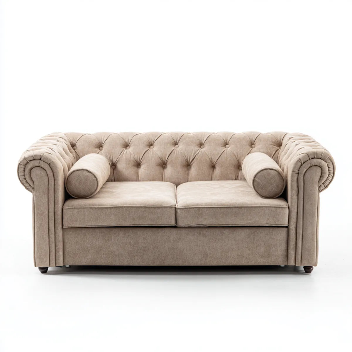 Divano 2 posti Chesterfield beige in microfibra di poliestere 170 x 90 x 75 cm con braccioli arrotondati