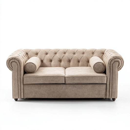 Divano 2 posti Chesterfield beige in microfibra di poliestere 170 x 90 x 75 cm con braccioli arrotondati