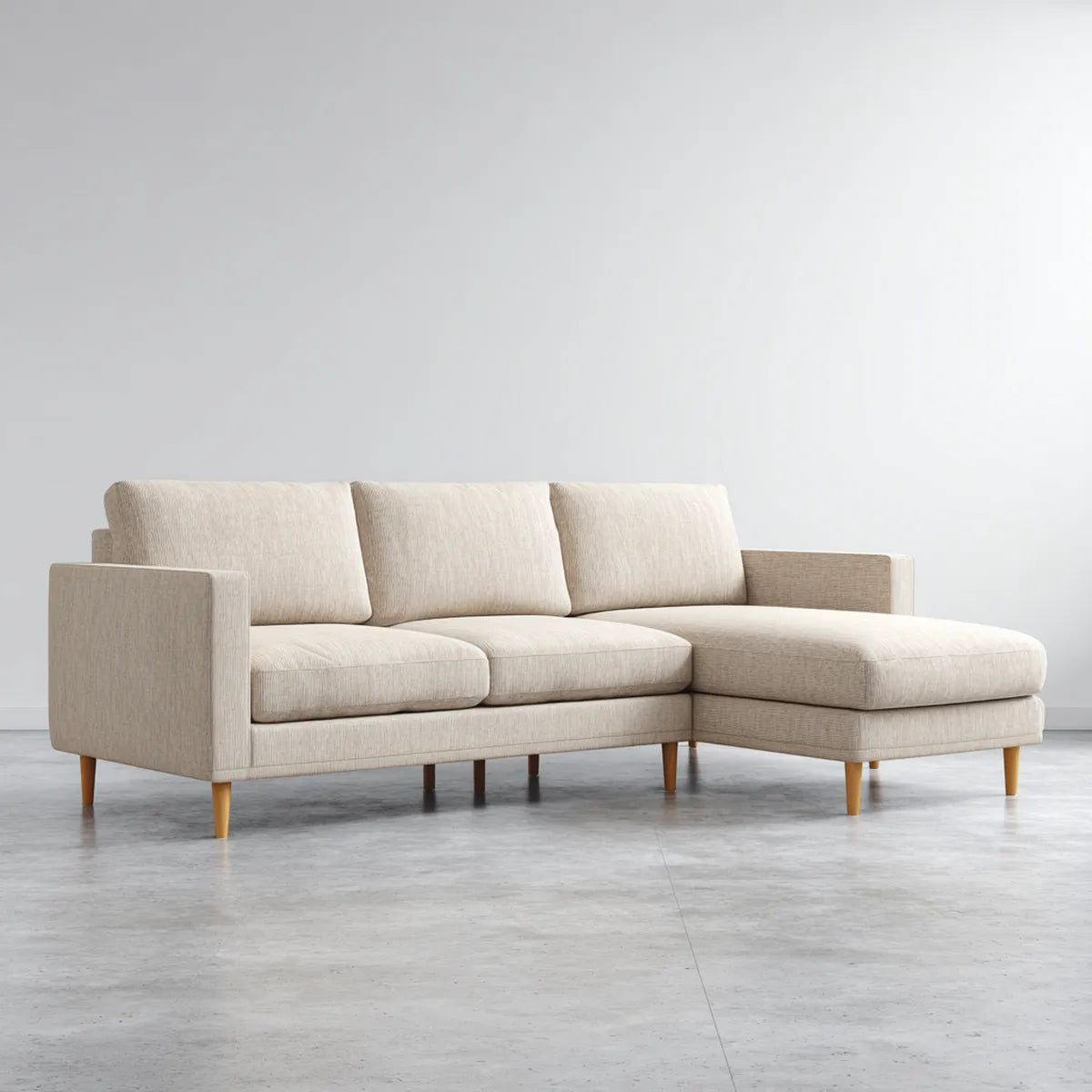 Divano angolare 3 posti beige con chaise longue destra 250 x 155 x 85 cm in poliestere forma a L