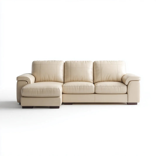 Divano angolare con penisola sinistra beige 280 x 165 x 88 cm rivestimento in pelle PU a 3 posti forma a L