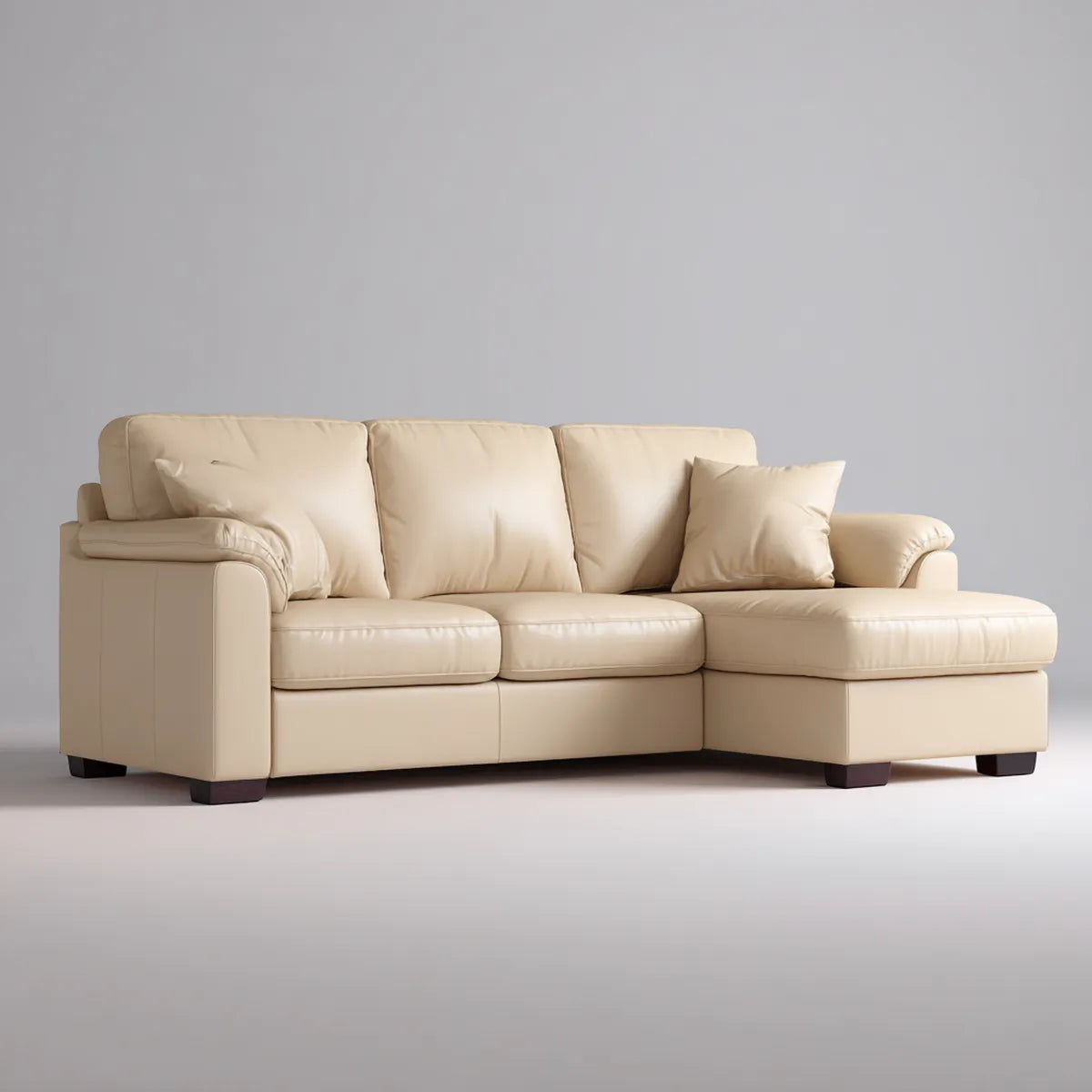 Divano angolare con penisola beige 260 x 160 x 88 cm in pelle PU 3 posti
