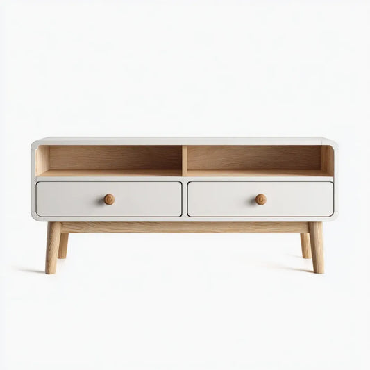 Mobile TV con 2 cassetti bianco e rovere 120 x 40 x 70 cm in MDF e rovere massello rettangolare
