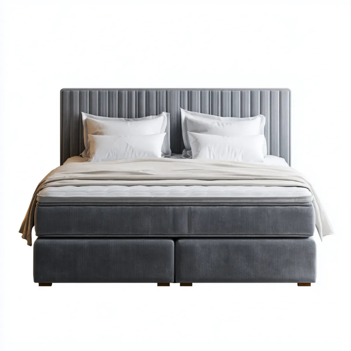 Letto matrimoniale boxspring grigio 180 x 200 cm con testiera imbottita in poliestere