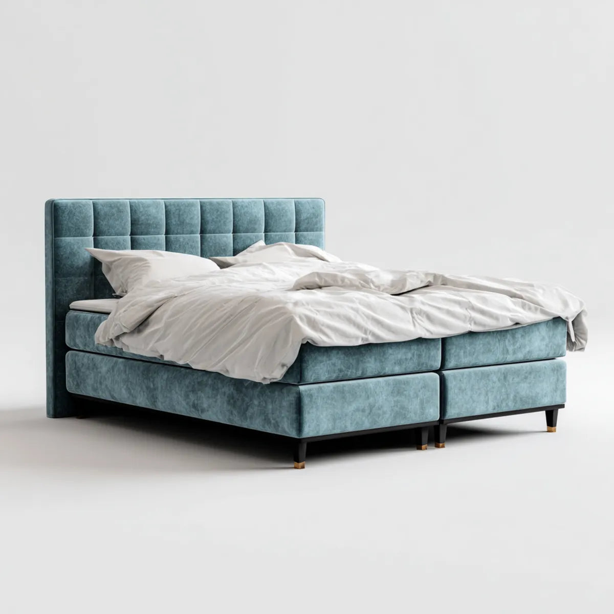 Letto matrimoniale imbottito azzurro 180 x 200 cm in velluto di poliestere rettangolare