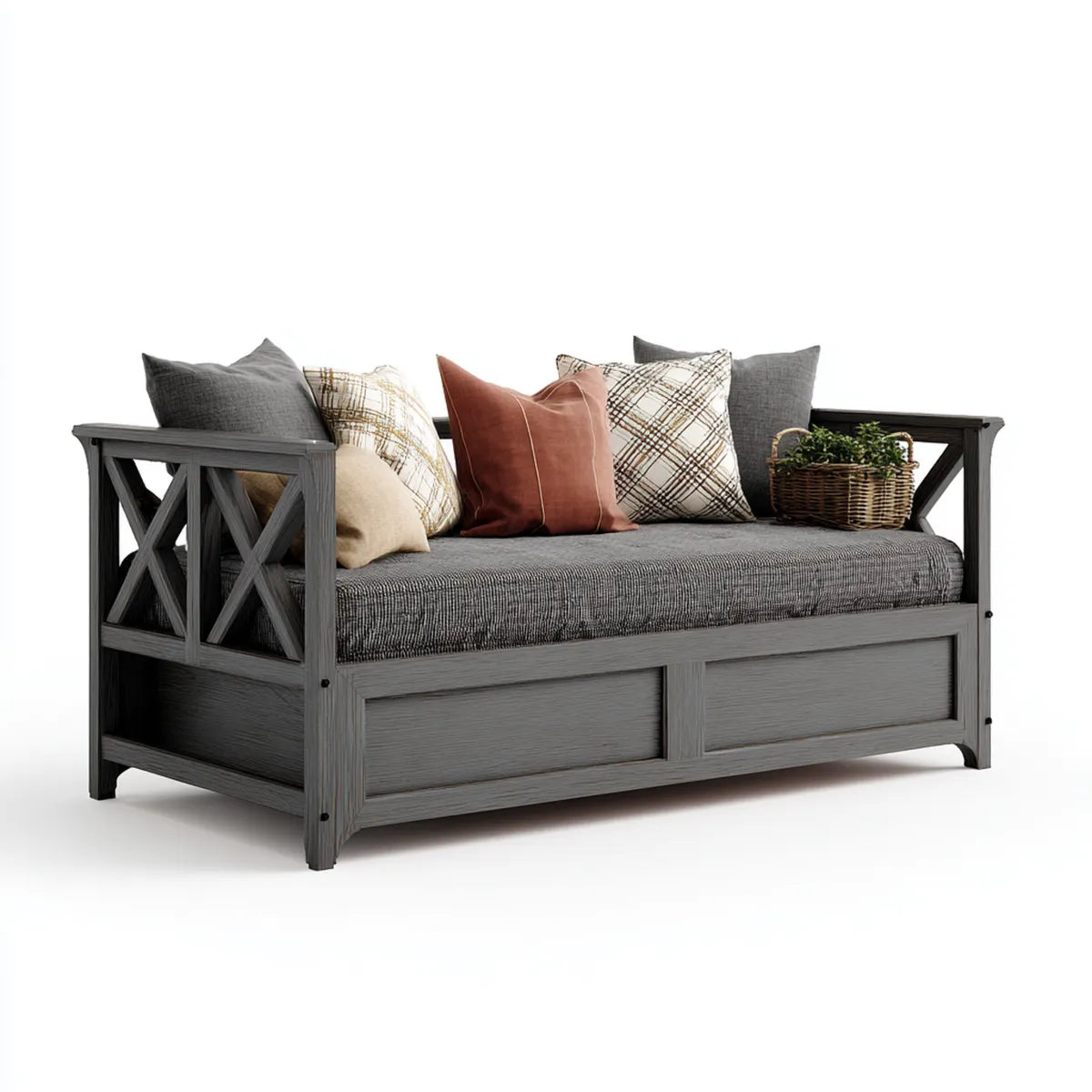 Divano letto estraibile grigio antracite 200 x 100 cm in legno massello forma rettangolare
