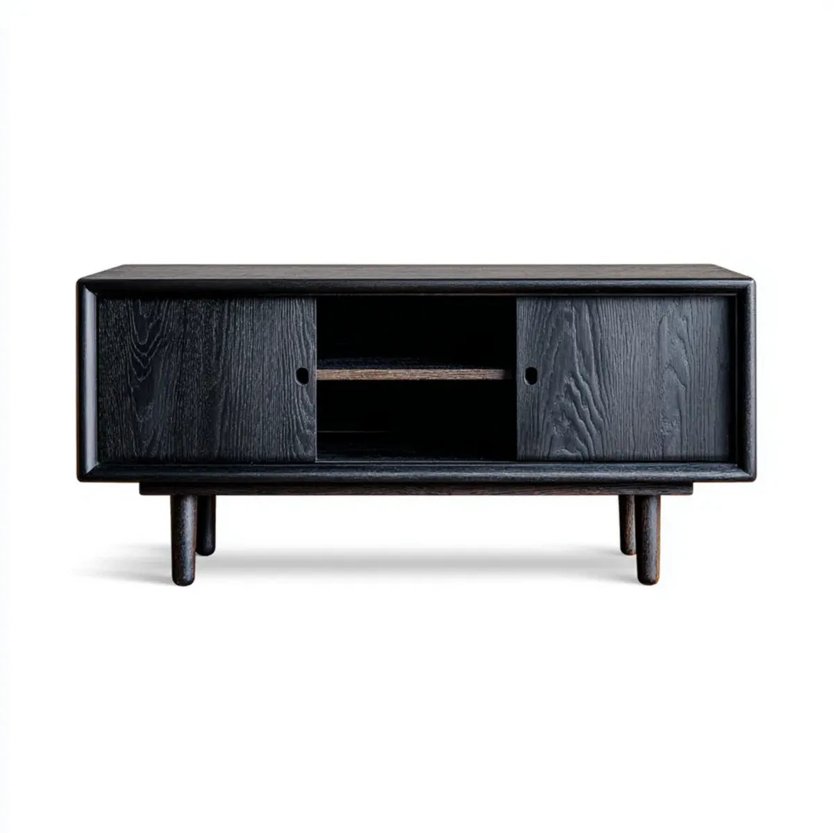 Mobile TV con ante scorrevoli nero 120 x 40 x 55 cm MDF impiallacciato rovere rettangolare
