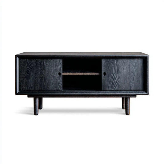 Mobile TV con ante scorrevoli nero 120 x 40 x 55 cm MDF impiallacciato rovere rettangolare