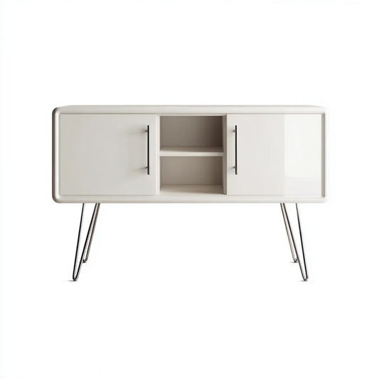 Mobile TV bianco rettangolare in MDF 120 x 40 x 75 cm con 2 ante e ripiani aperti