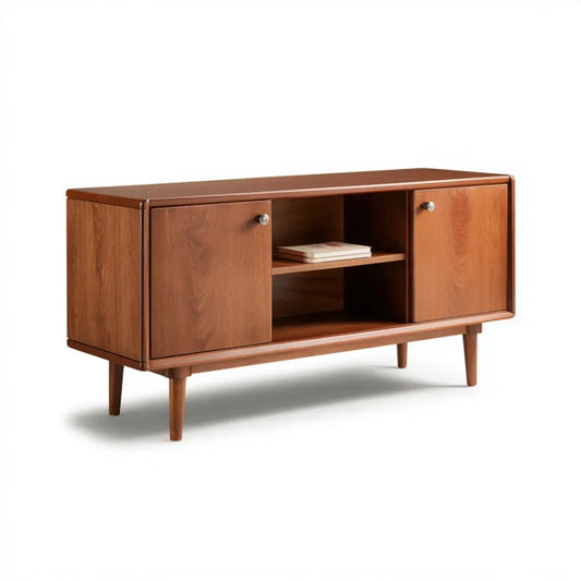 Mobile TV basso marrone 120 x 40 x 70 cm in MDF impiallacciato noce rettangolare con 2 ante e 2 ripiani