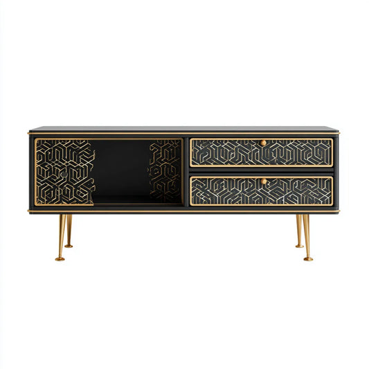 Mobile TV con 2 cassetti nero e oro in MDF rettangolare 160 x 40 x 75 cm