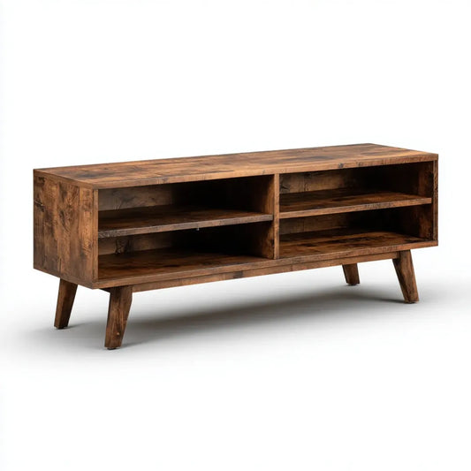 Mobile TV in legno massello di mango marrone 120 x 40 x 45 cm con 4 vani aperti rettangolare