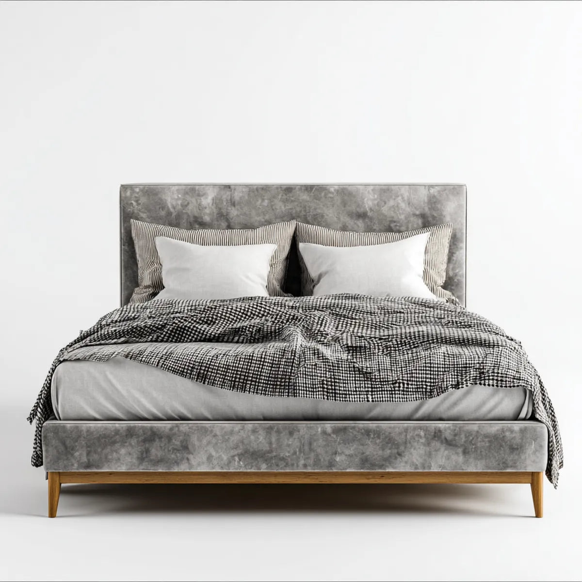 Letto matrimoniale imbottito grigio 160 x 200 cm in velluto di poliestere rettangolare