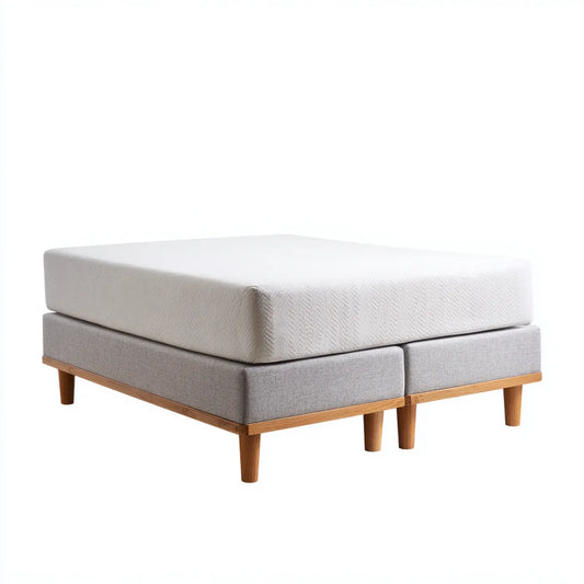 Letto matrimoniale con materasso bianco e grigio chiaro 160 x 200 cm in poliestere e legno massello rettangolare