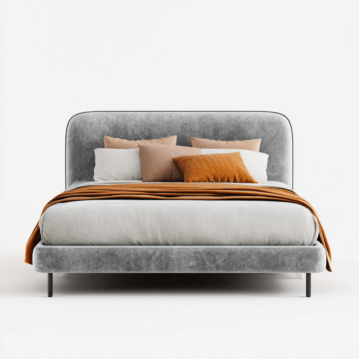 Letto matrimoniale imbottito grigio 180 x 200 cm in velluto di poliestere rettangolare