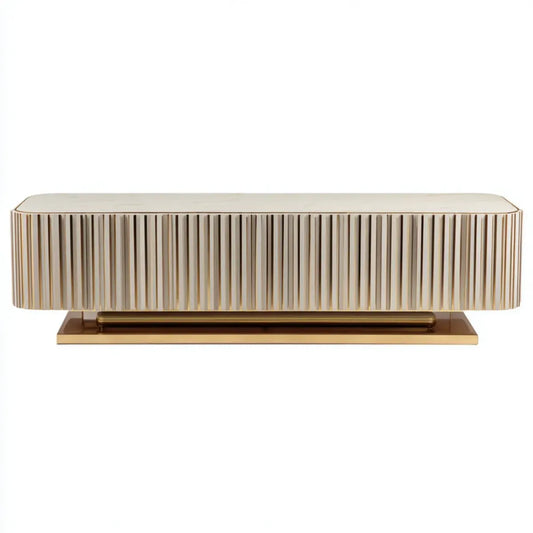 Mobile TV basso avorio e oro in MDF 180 x 40 x 45 cm con frontale scanalato rettangolare