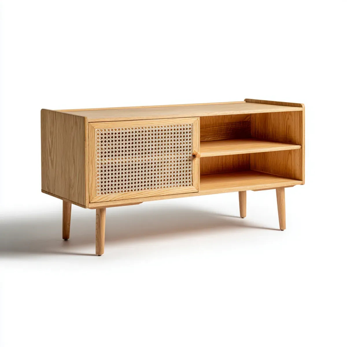 Mobile TV con anta in rattan rovere chiaro 120 x 40 x 70 cm MDF impiallacciato rovere rettangolare