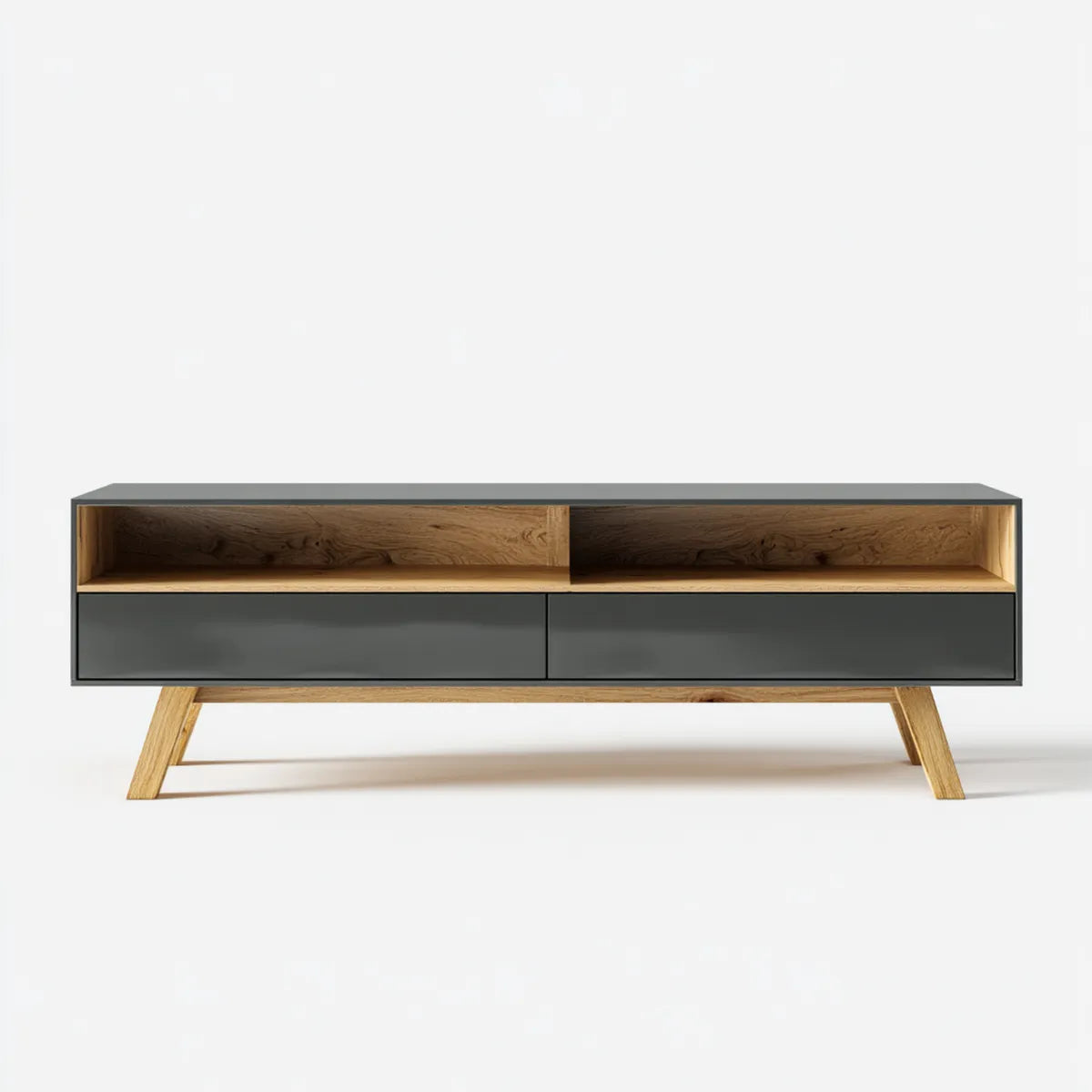 Mobile TV con 2 cassetti grigio grafite e rovere 180 x 40 x 55 cm in MDF impiallacciato rettangolare