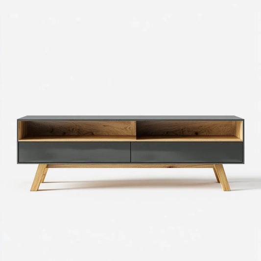 Mobile TV con 2 cassetti grigio grafite e rovere 180 x 40 x 55 cm in MDF impiallacciato rettangolare